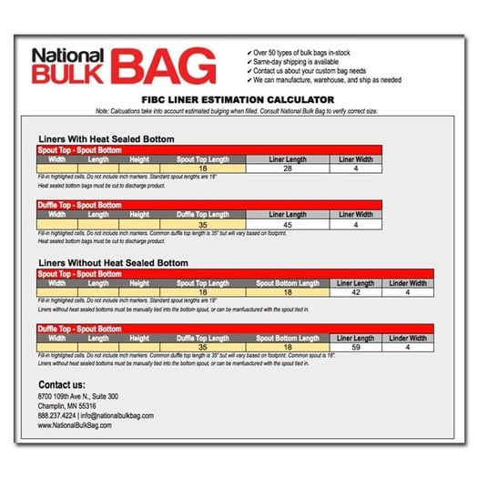 Download our FIBC Bulk Bag Liner Estimate Calculator